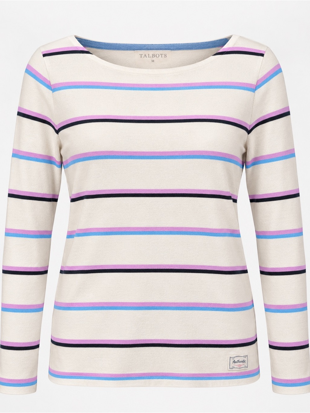 Talbots Cream Striped Long Sleeve Boatneck Top with Pastel Blue and Lavender